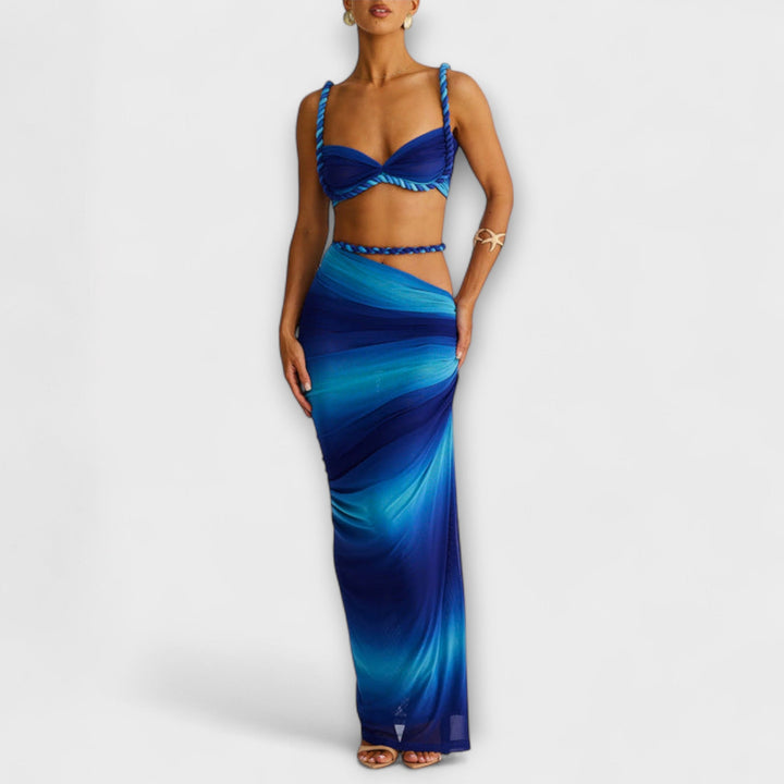Jane - Stylish Gradient Flet Crop Top and Overskirt Set