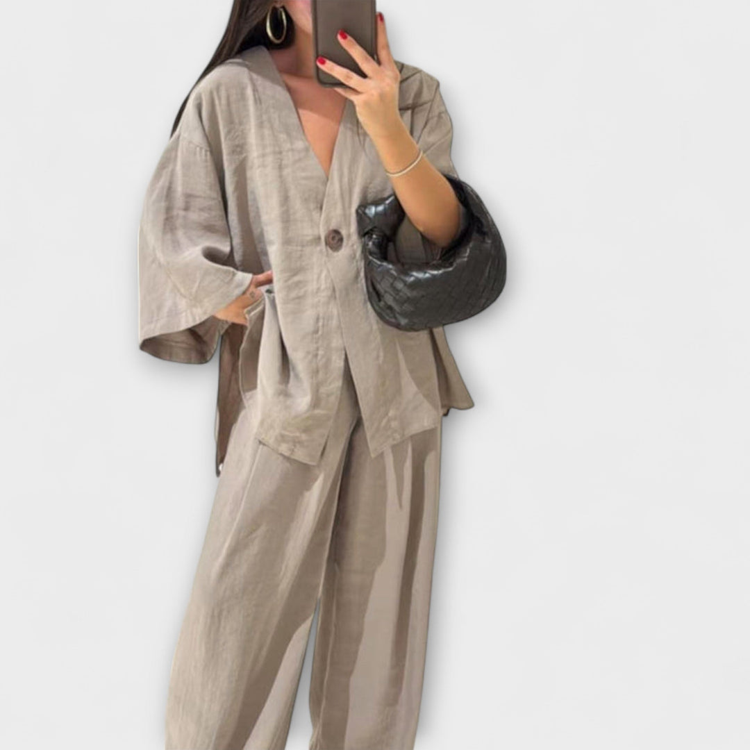 Jacqueline - Elegant V-Neck Top and Pants Set