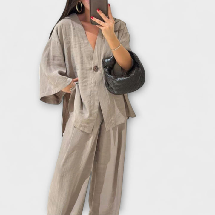 Jacqueline - Elegant V-Neck Top and Pants Set