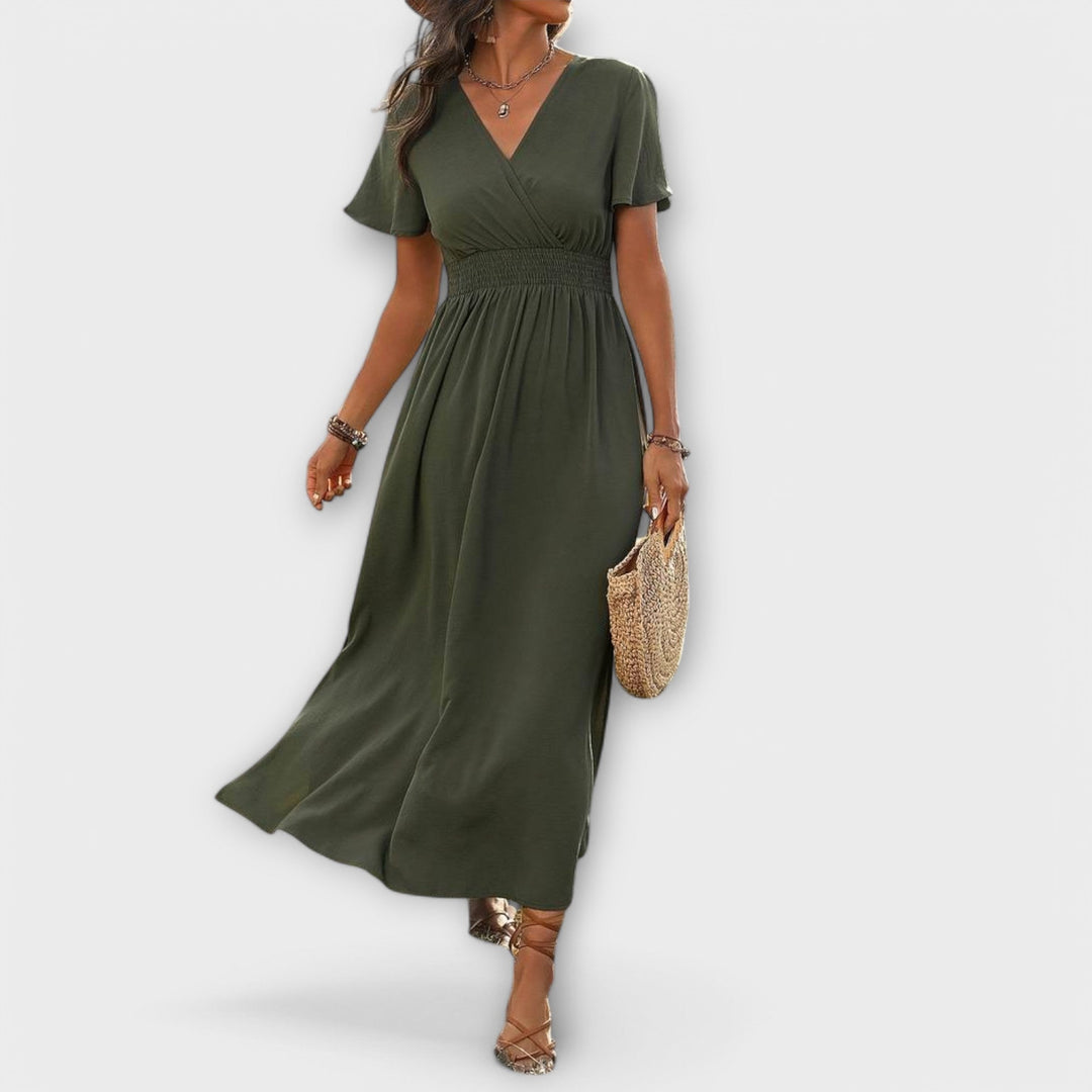 Heather - Chic Boho Dress with V-Neck and Long Sleeves