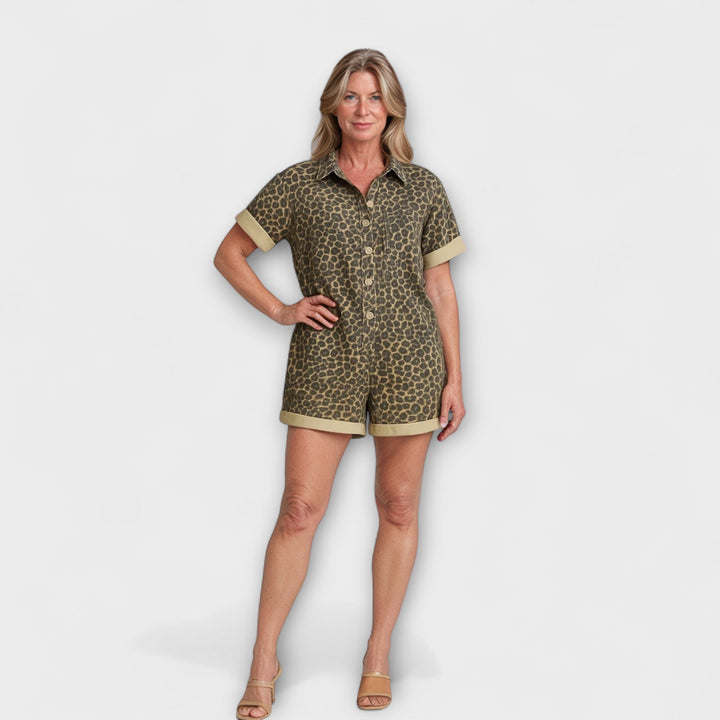 Nonette - Leopardmønstret Skjorte-Jumpsuit