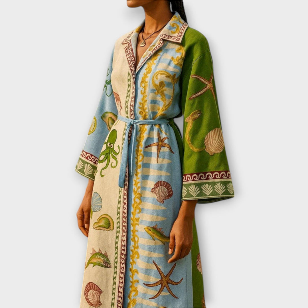 Jule - Printet Twill Midi Skjortekjole med Bælte