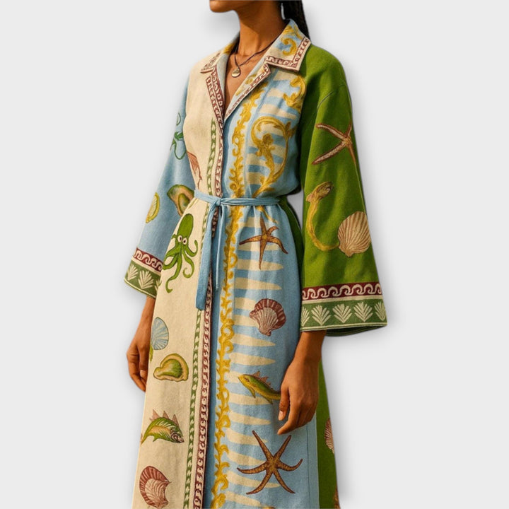 Jule - Printet Twill Midi Skjortekjole med Bælte