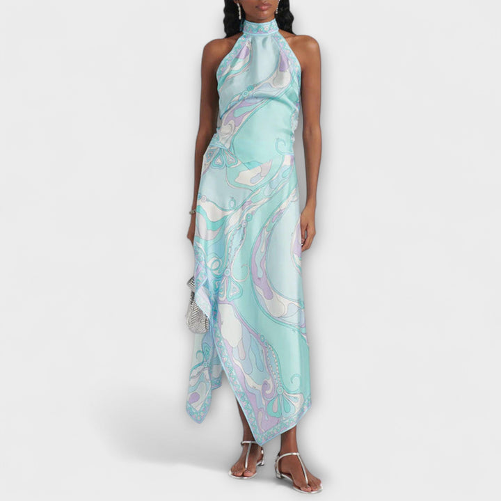 Everly - Halterneck Top og Asymmetrisk Midi Nederdel Sæt