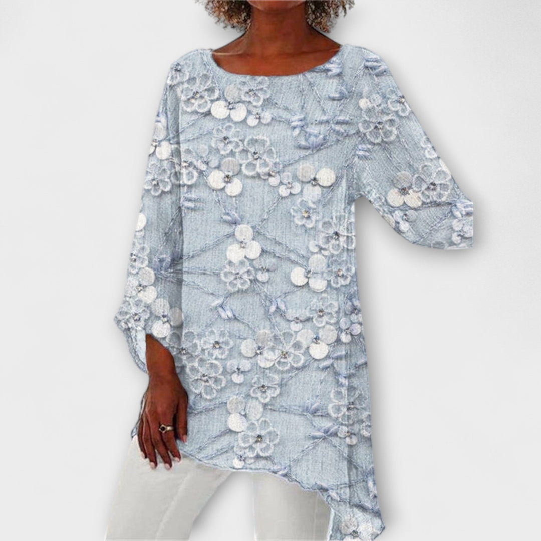 Harper - Bluse med blomsterprint og krystaldetaljer