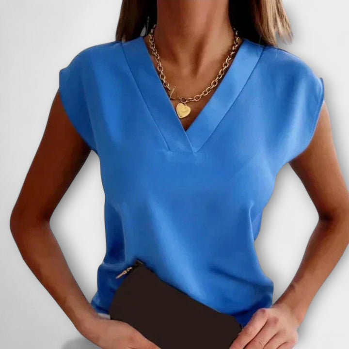 V-hals Sommerbluse til kvinder med løse ærmer