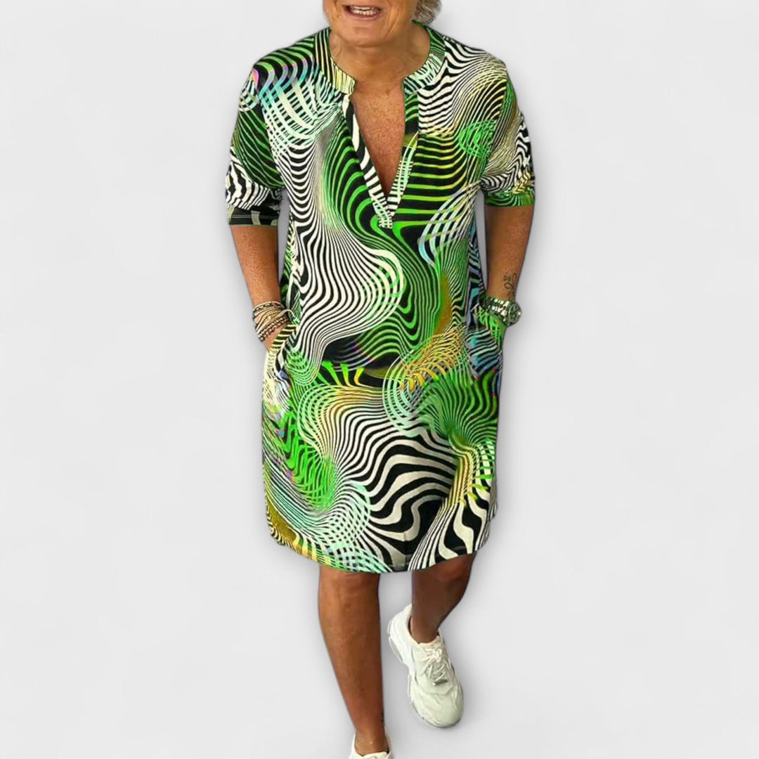 Liora - V-udskåret Farverig Kjole