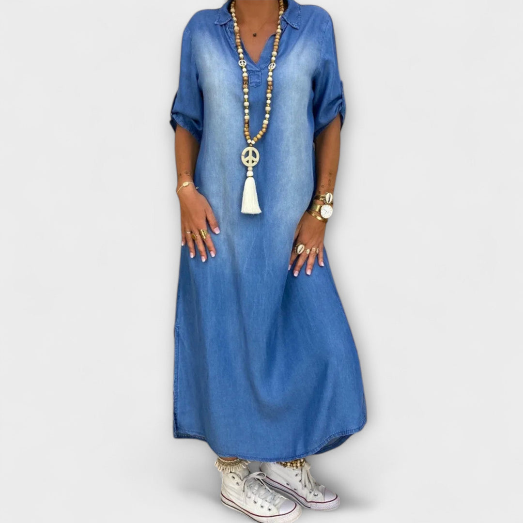 Lea - Denim-Look Kjole med Sideslids