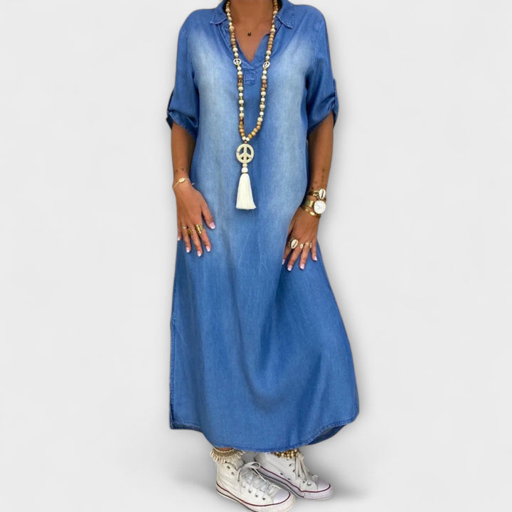 Lea - Denim-Look Kjole med Sideslids