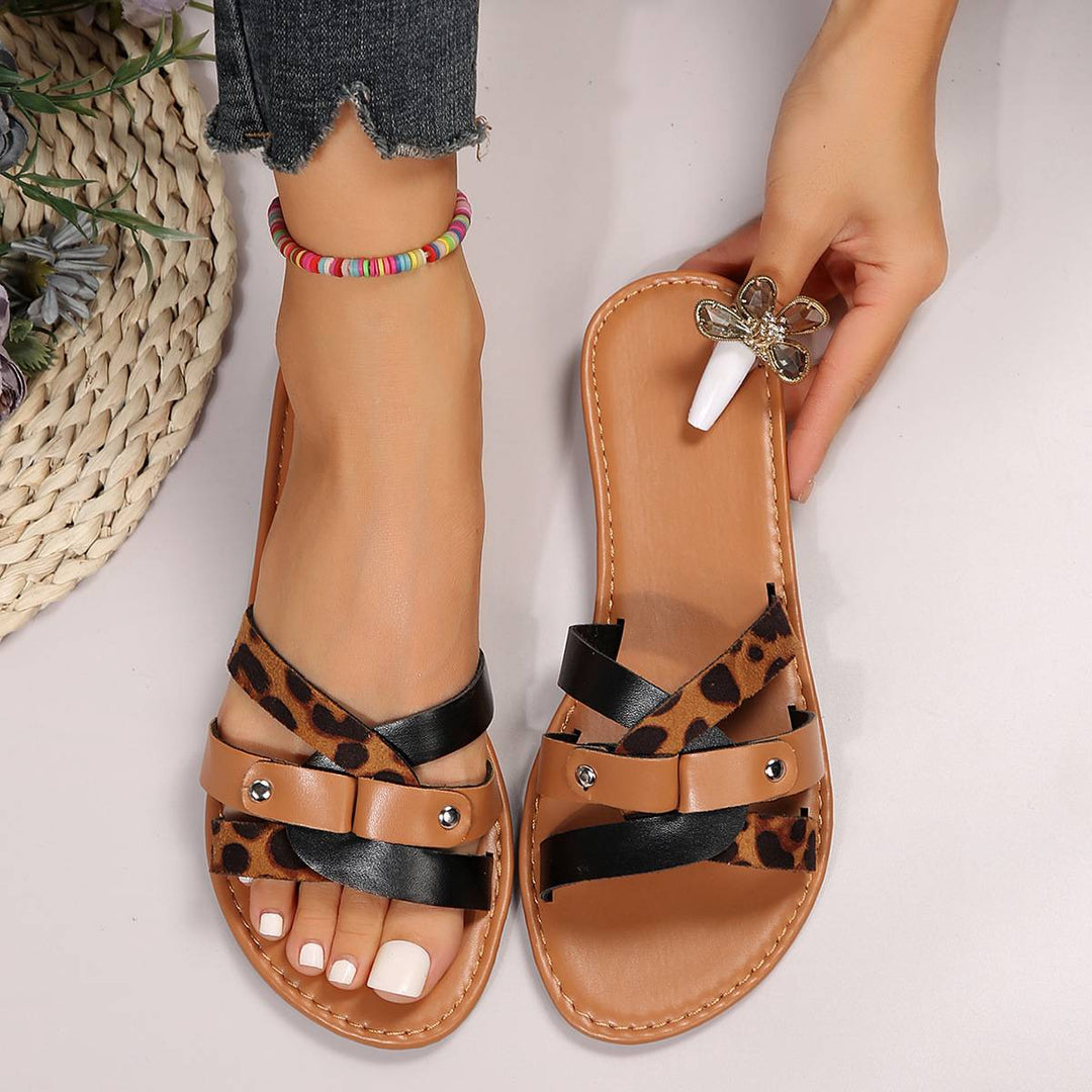 Leopard Print Cross-Strap Sandals