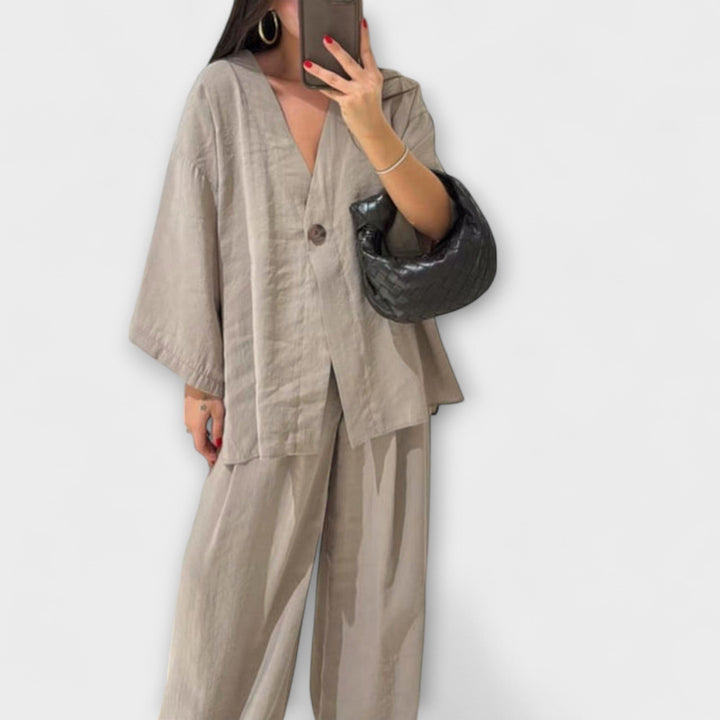 Jacqueline - Elegant V-Neck Top and Pants Set