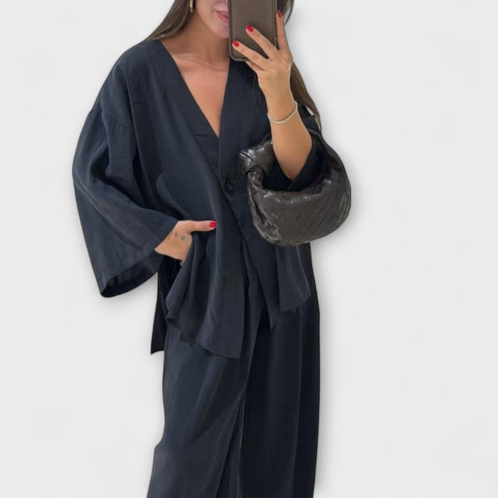 Jacqueline - Elegant V-Neck Top and Pants Set