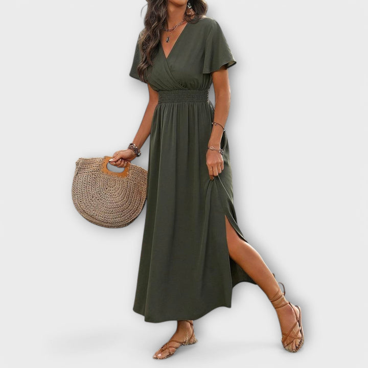 Heather - Chic Boho Dress with V-Neck and Long Sleeves
