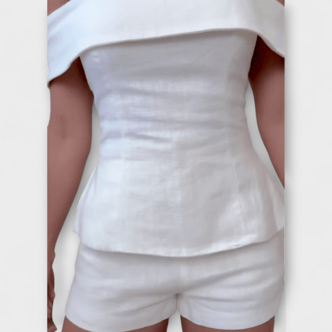 Olivia - Hvidt Bomulds-Linned Sæt i To Dele