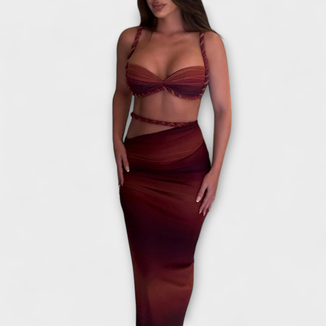 Jane - Stylish Gradient Flet Crop Top and Overskirt Set