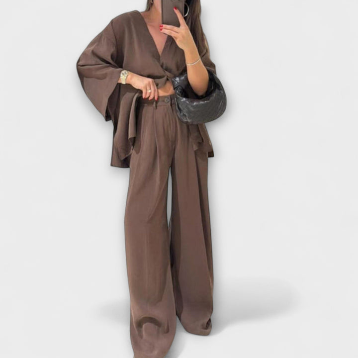 Jacqueline - Elegant V-Neck Top and Pants Set