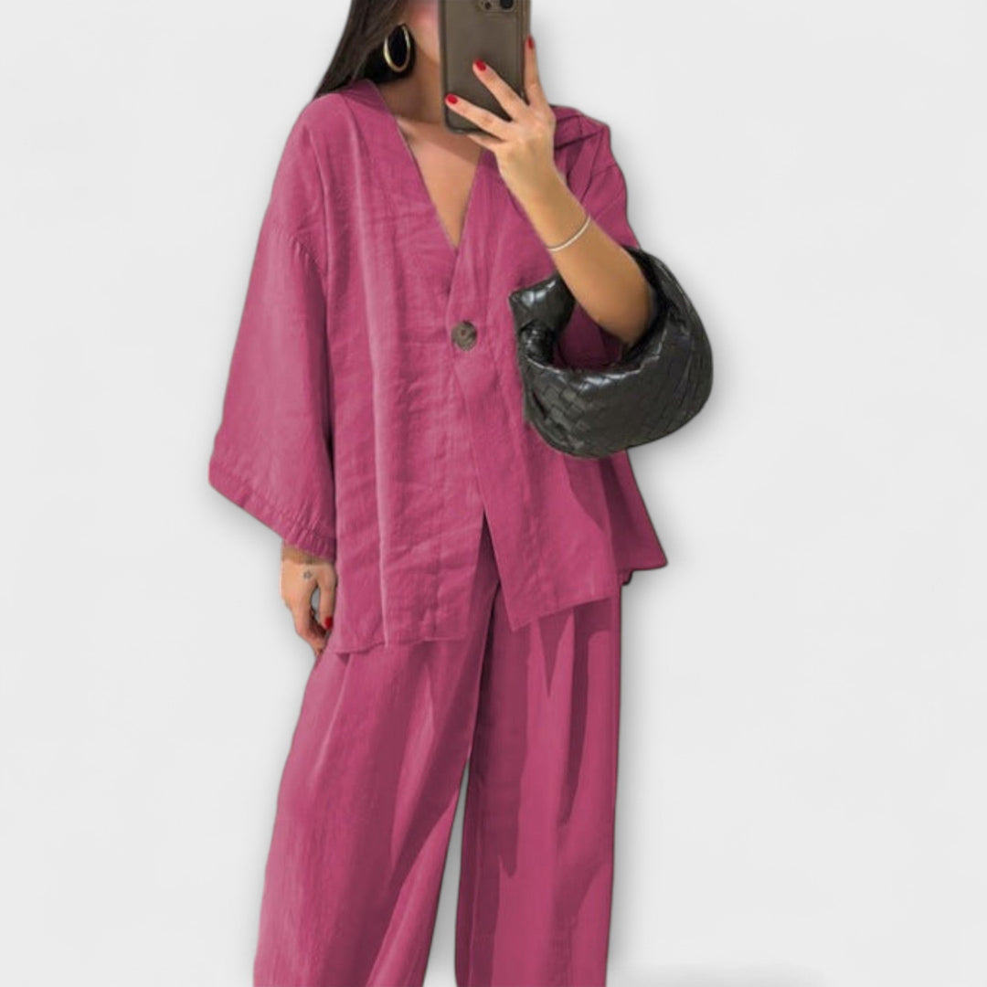 Jacqueline - Elegant V-Neck Top and Pants Set