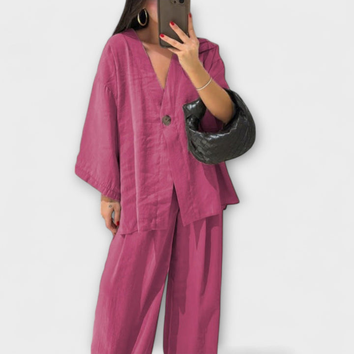 Jacqueline - Elegant V-Neck Top and Pants Set