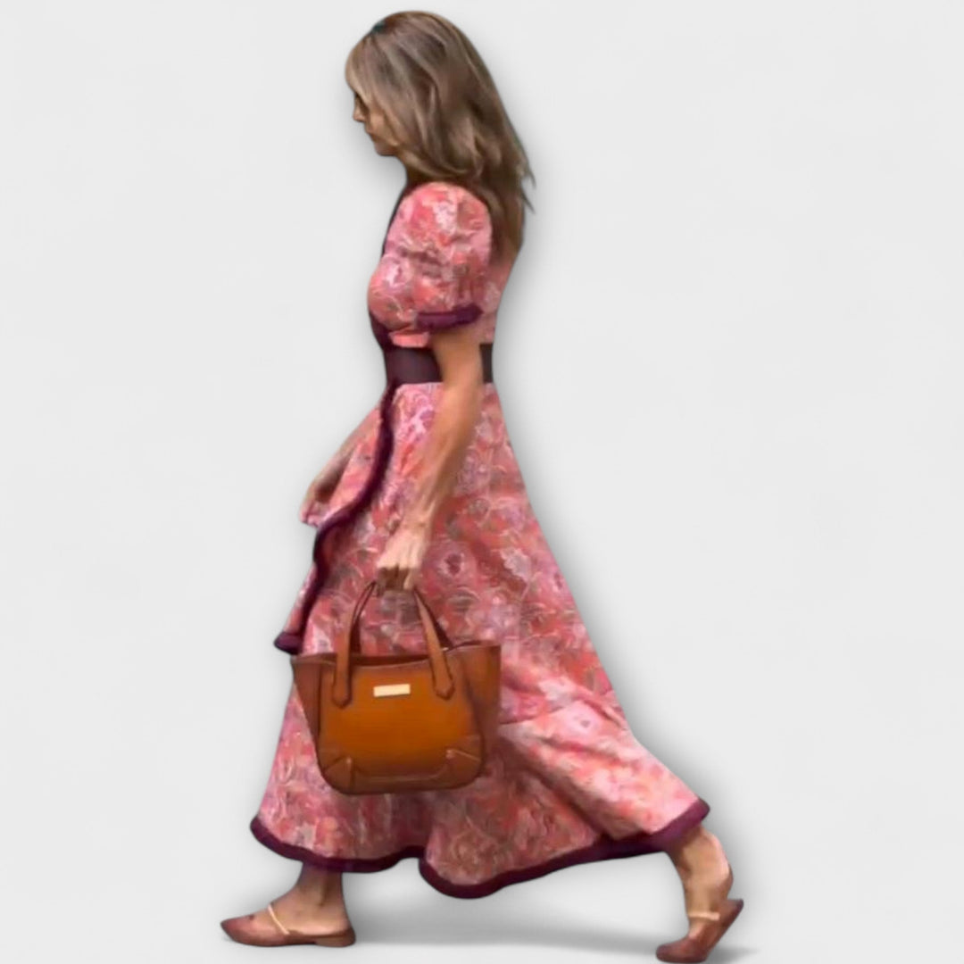 Elegant Rosa Maxi Kjole med Korte Ærmer