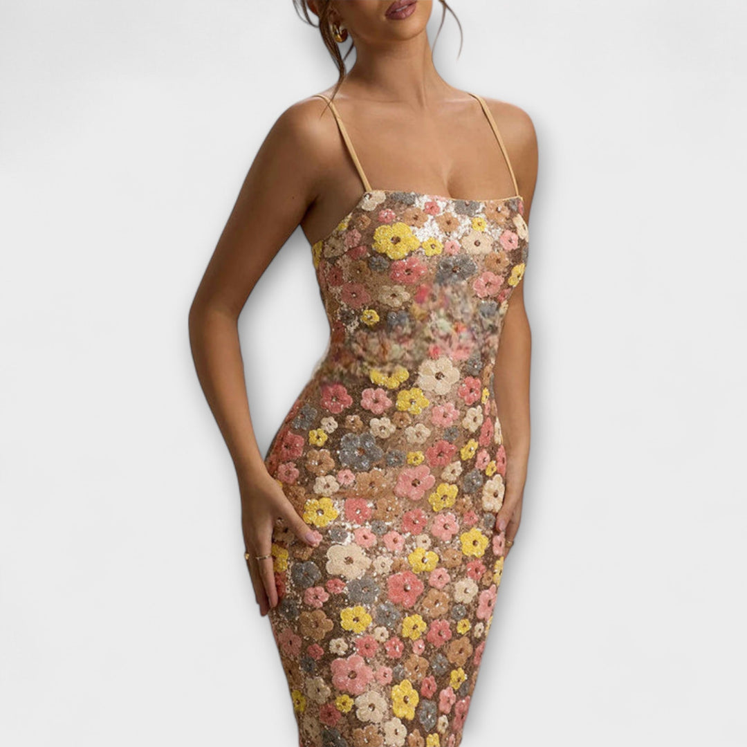 Oakley - 80'er-inspireret Maxi-kjole med blomsterpailleter