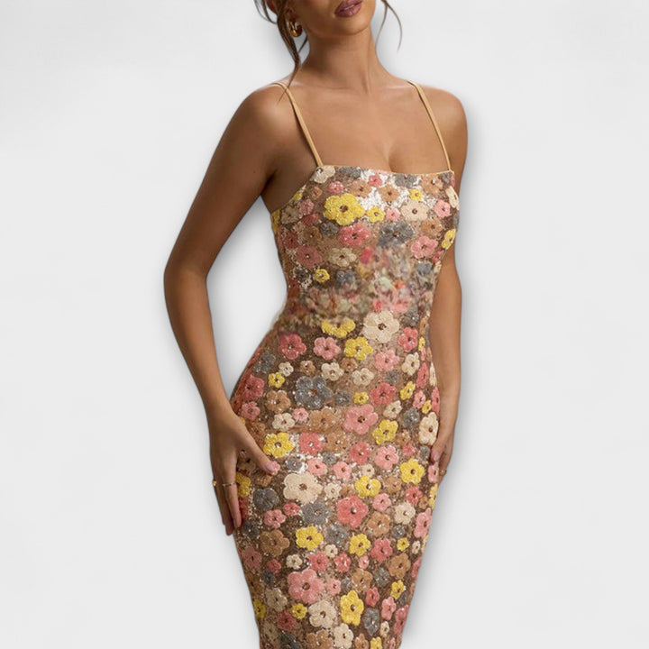 Oakley - 80'er-inspireret Maxi-kjole med blomsterpailleter