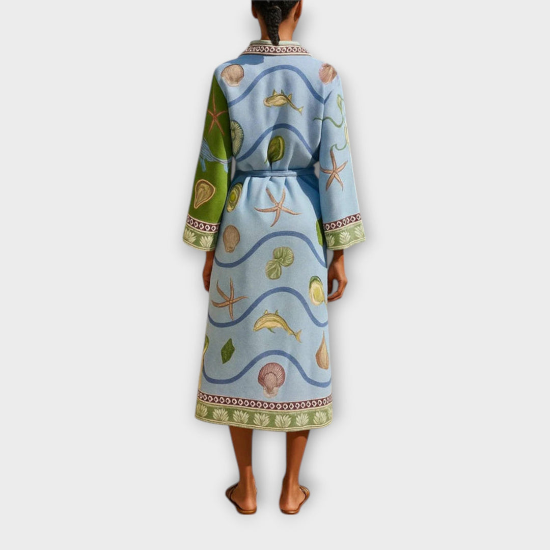 Jule - Printet Twill Midi Skjortekjole med Bælte