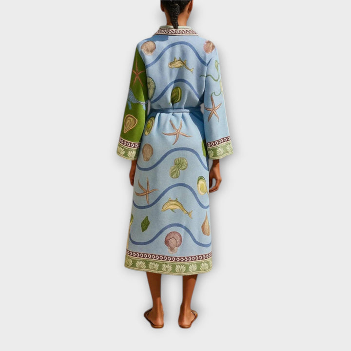 Jule - Printet Twill Midi Skjortekjole med Bælte