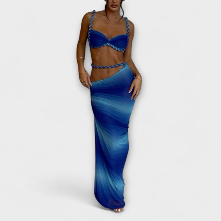 Jane - Stylish Gradient Flet Crop Top and Overskirt Set