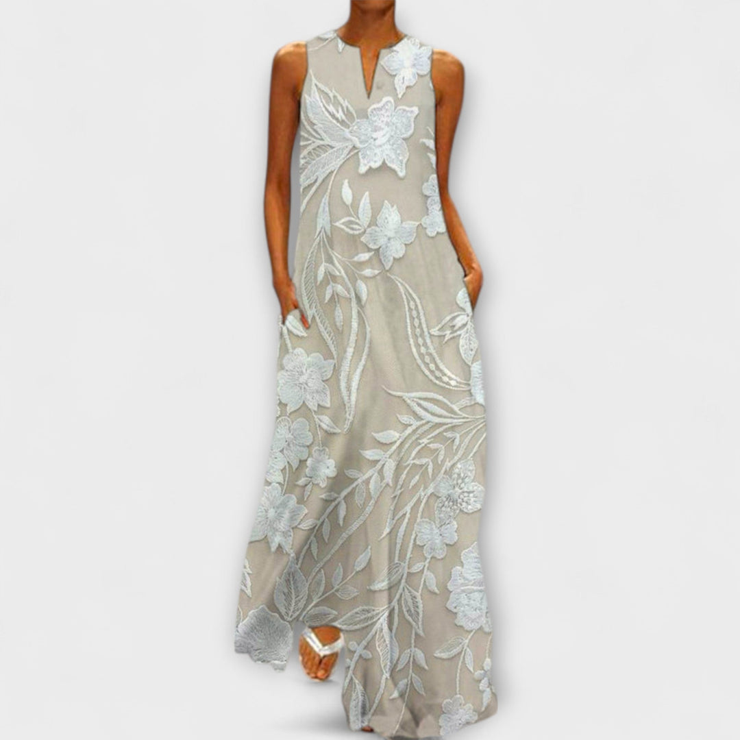 Camila – Botanisk Maxikjole med Mønster