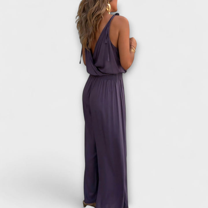 Angela - Donatila V-Neck Embroidered Jumpsuit with Open Legs