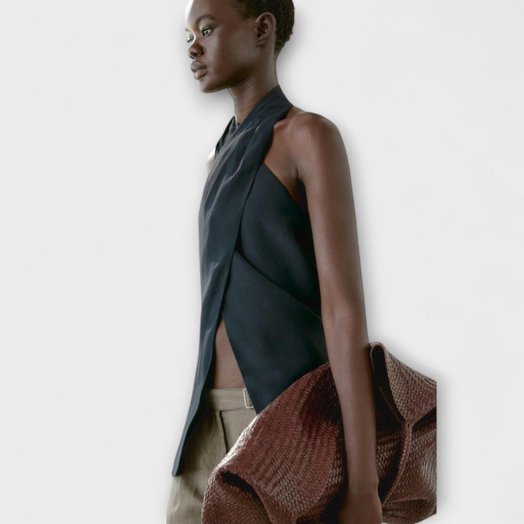 Leah - Blå Halterneck Top med Rygudskæring