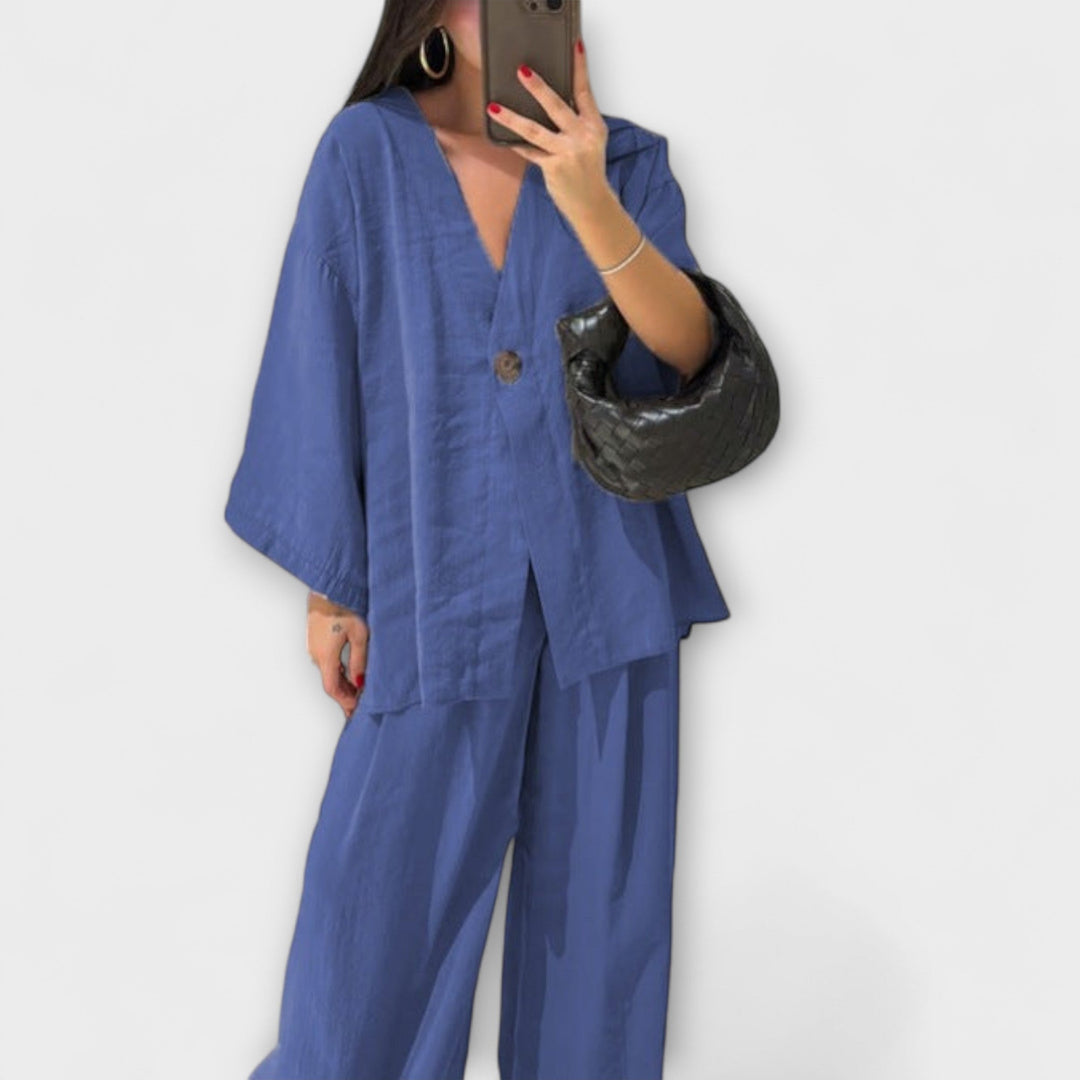 Jacqueline - Elegant V-Neck Top and Pants Set