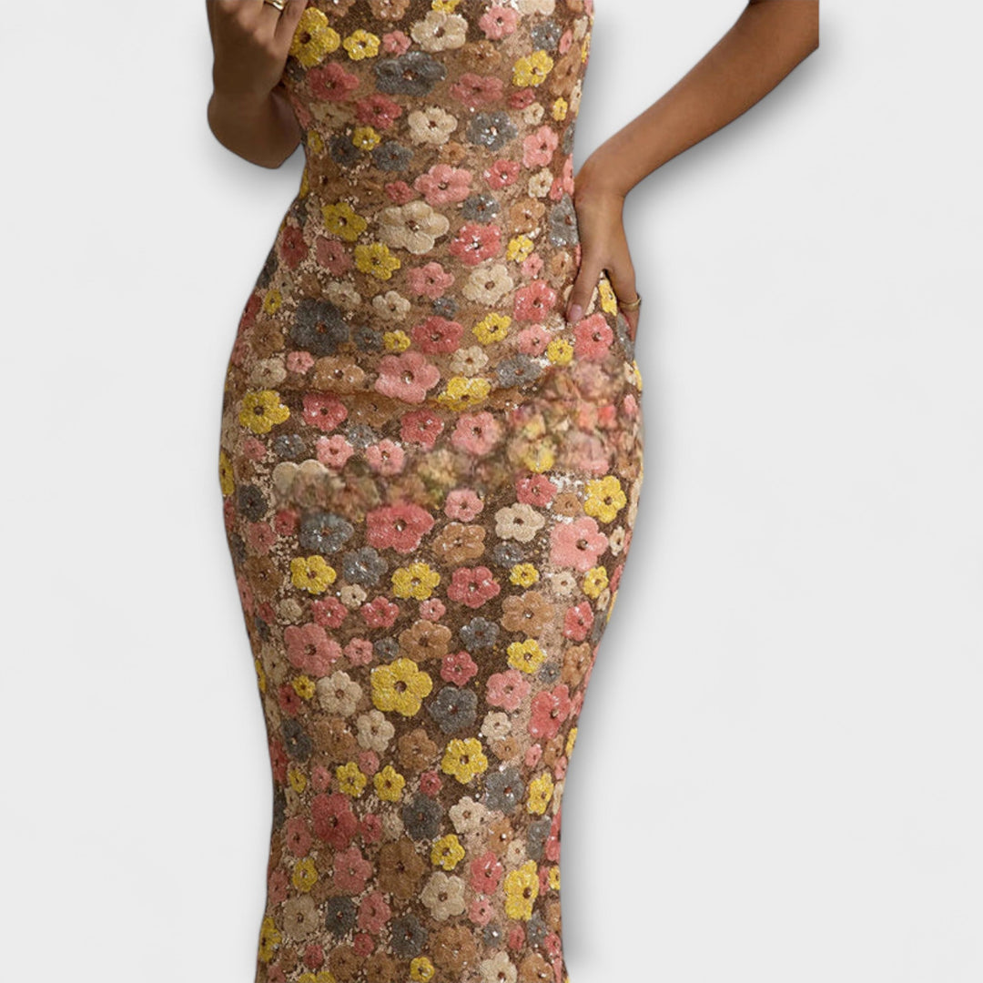 Oakley - 80'er-inspireret Maxi-kjole med blomsterpailleter