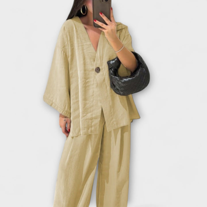 Jacqueline - Elegant V-Neck Top and Pants Set