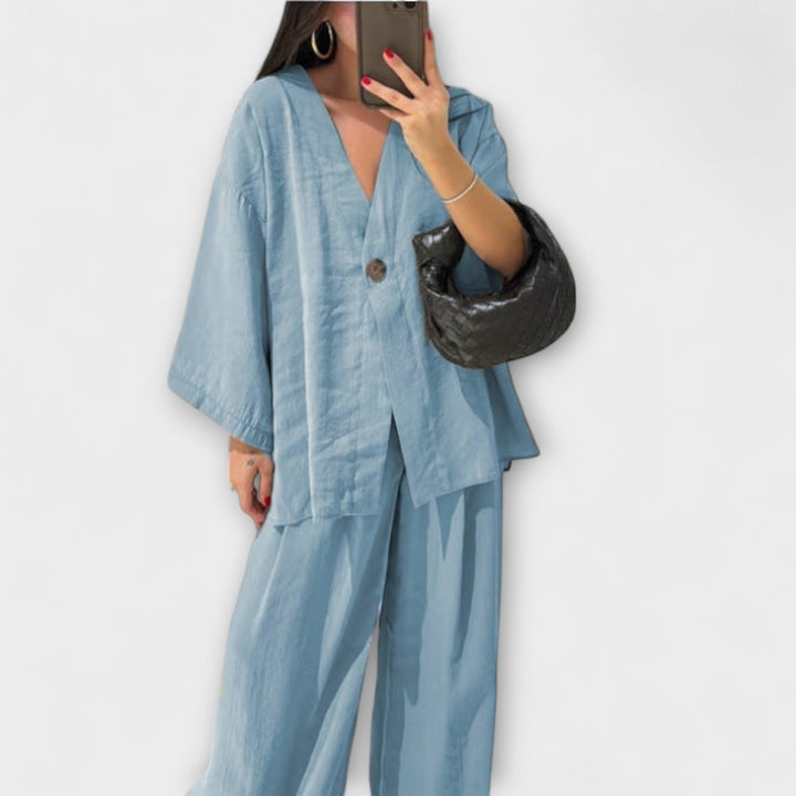 Jacqueline - Elegant V-Neck Top and Pants Set