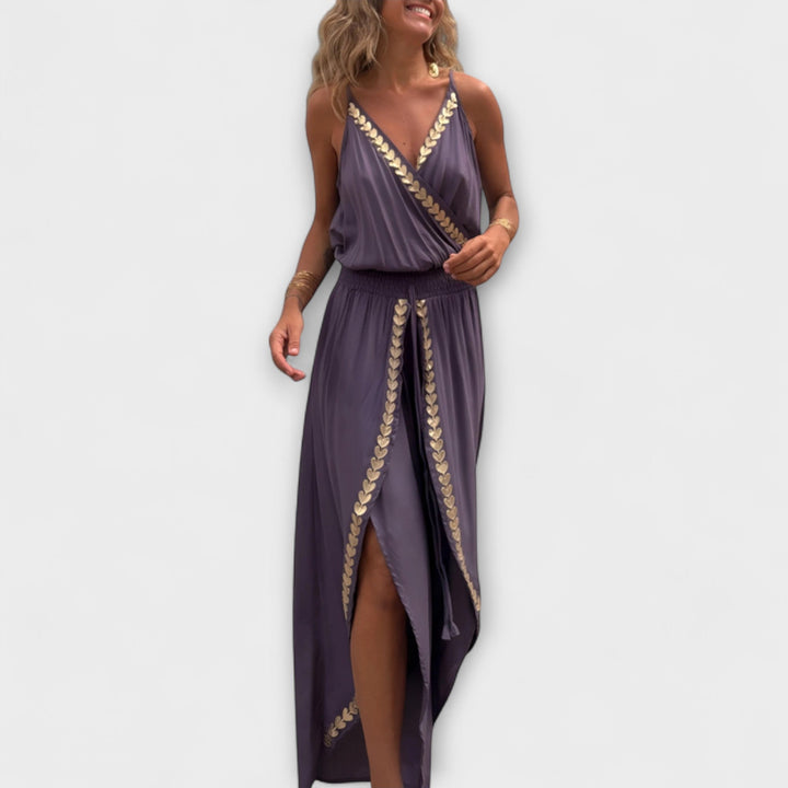 Angela - Donatila V-Neck Embroidered Jumpsuit with Open Legs