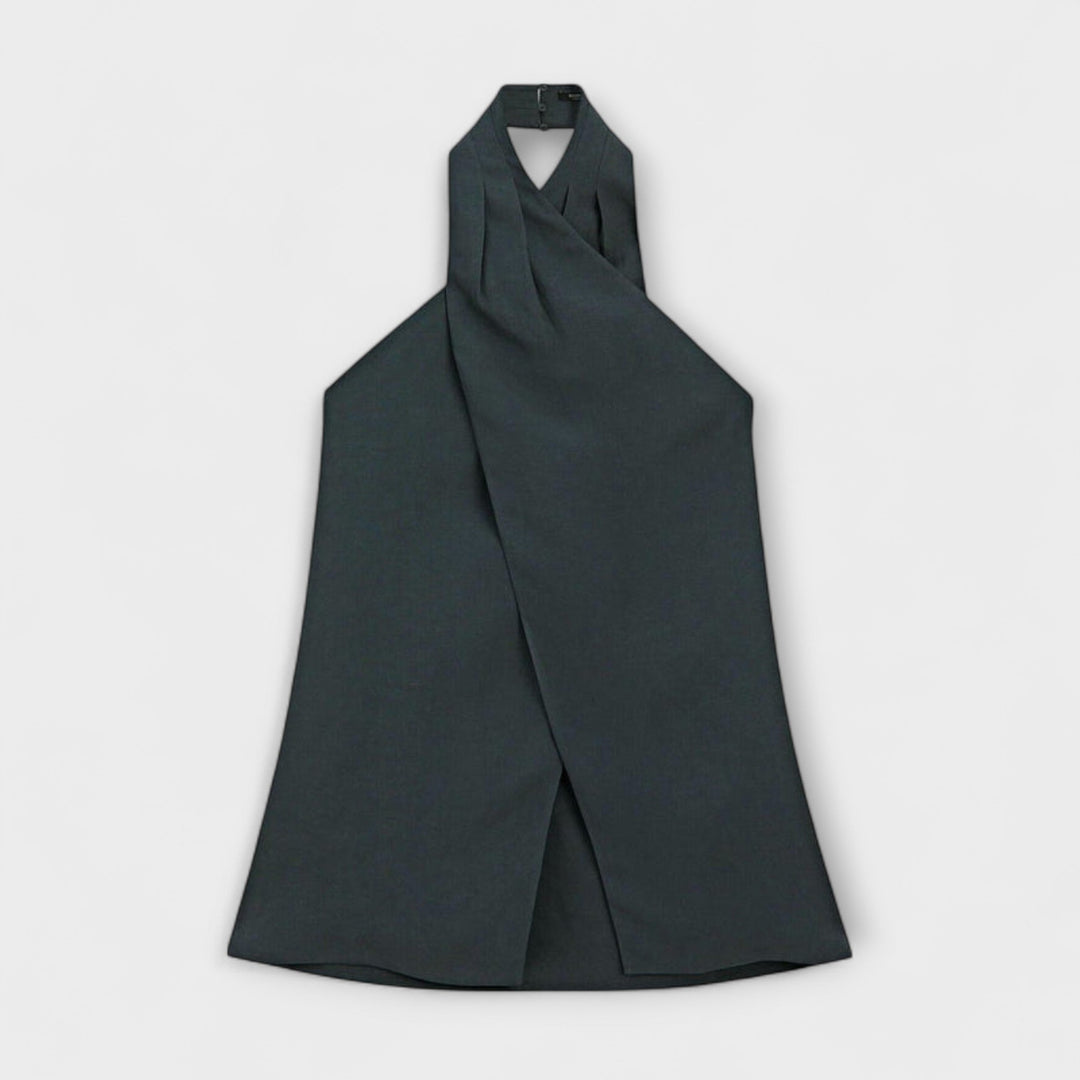 Leah - Blå Halterneck Top med Rygudskæring