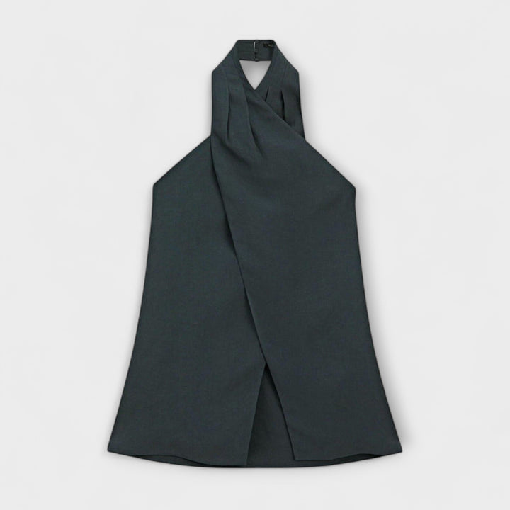 Leah - Blå Halterneck Top med Rygudskæring