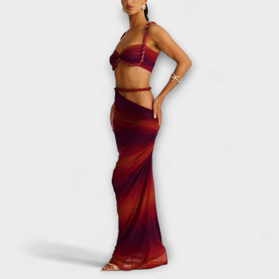 Jane - Stylish Gradient Flet Crop Top and Overskirt Set