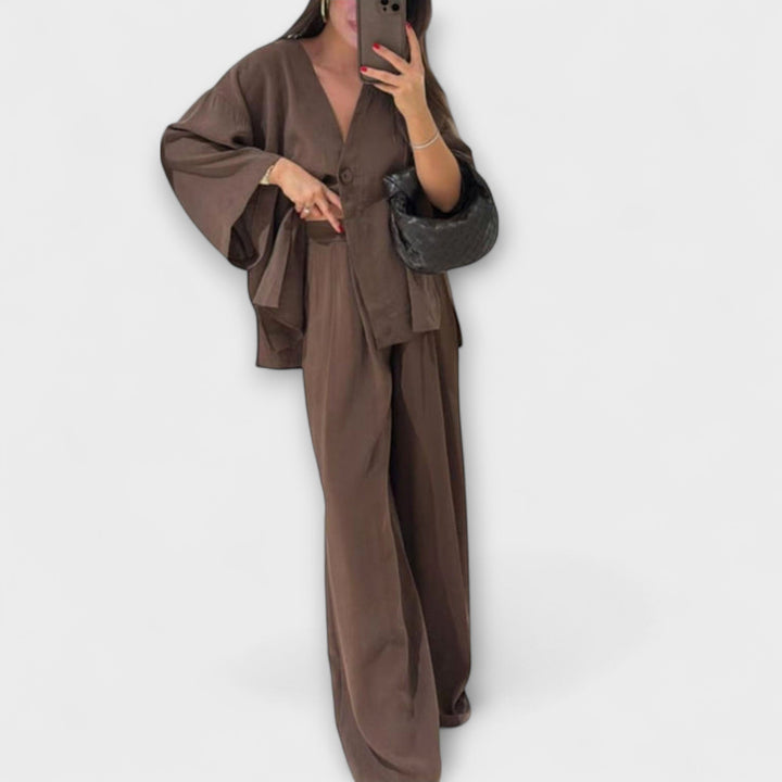 Jacqueline - Elegant V-Neck Top and Pants Set