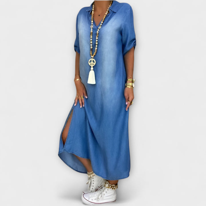 Lea - Denim-Look Kjole med Sideslids