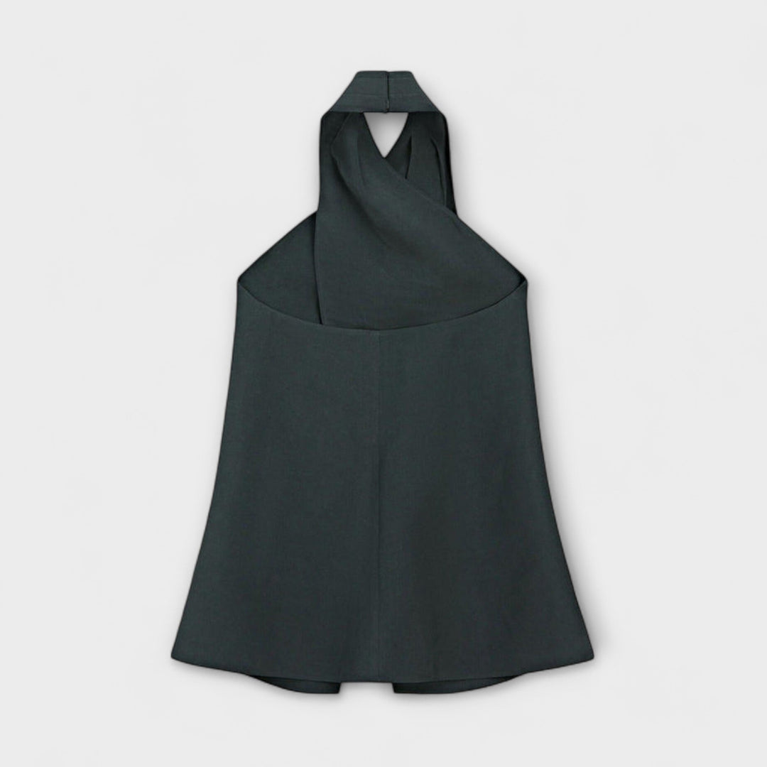 Leah - Blå Halterneck Top med Rygudskæring