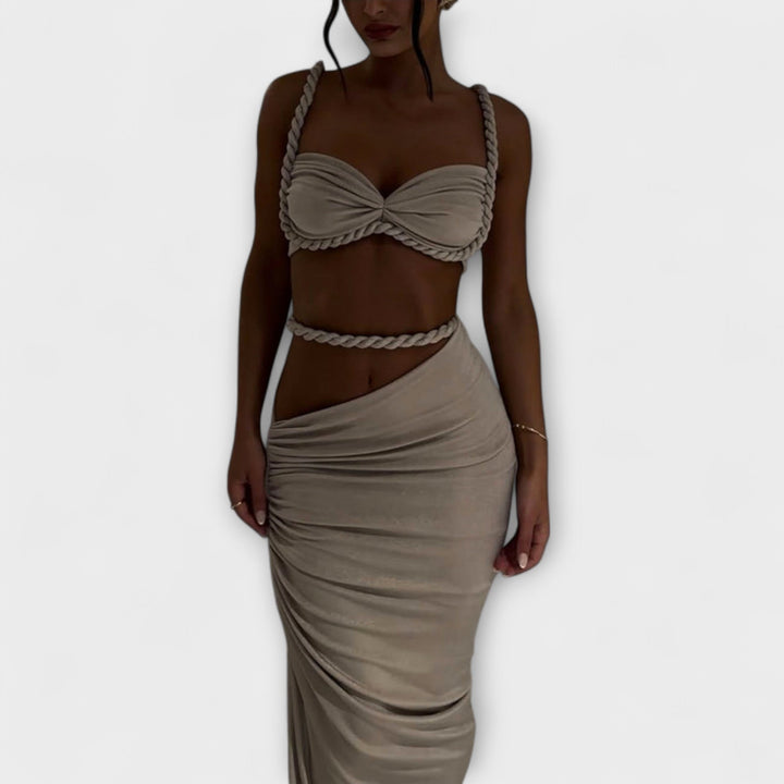 Jane - Stylish Gradient Flet Crop Top and Overskirt Set