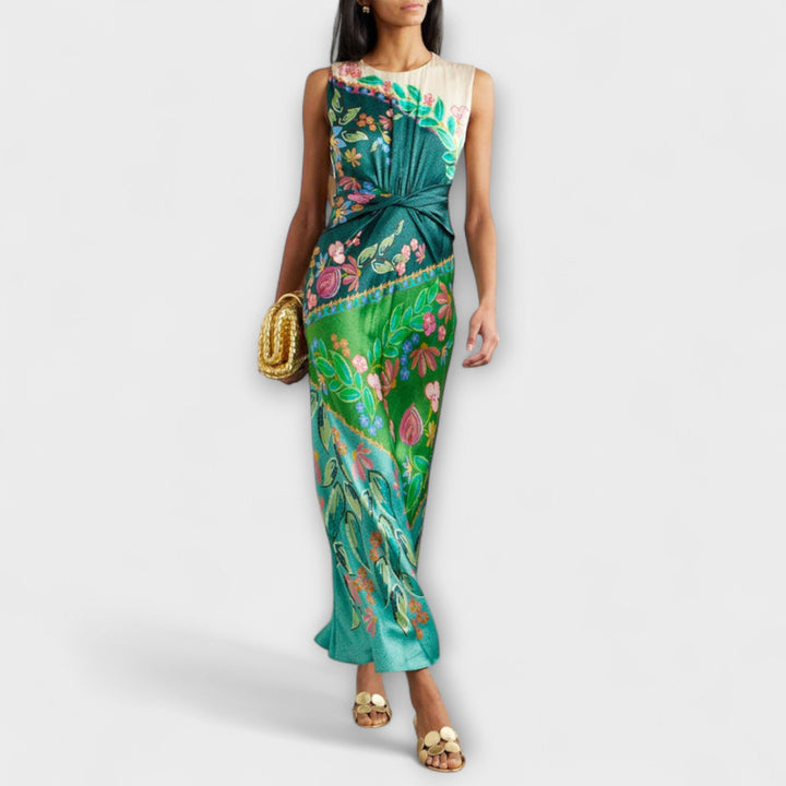 Aisling - Elegant Draped Floral Maxi Dress