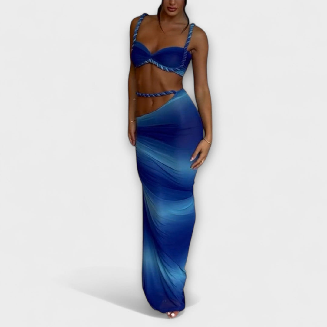 Jane - Stylish Gradient Flet Crop Top and Overskirt Set