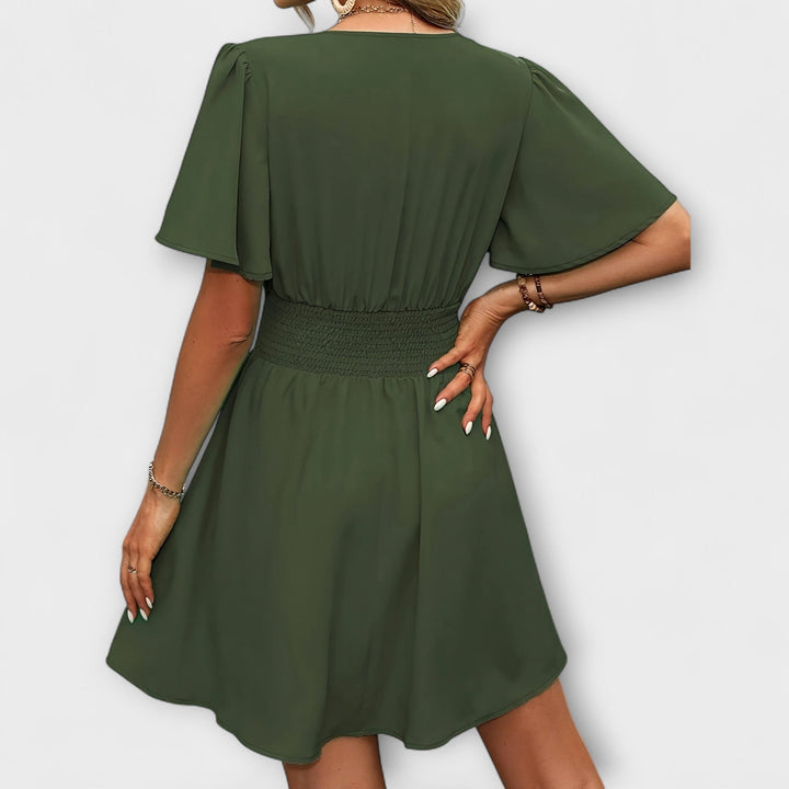 Winslet - Kjole med V-hals og Rynket Talje