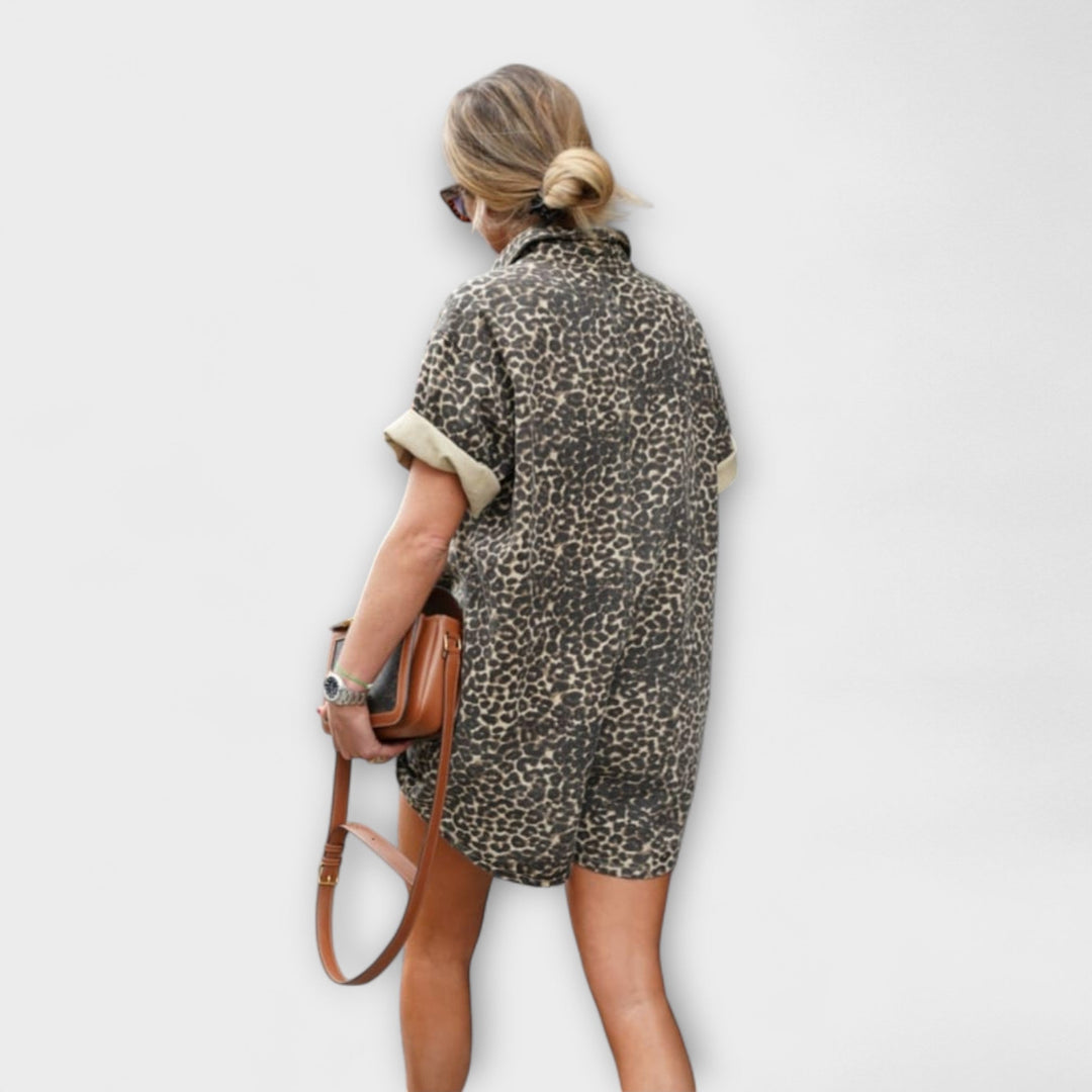 Nonette - Leopardmønstret Skjorte-Jumpsuit