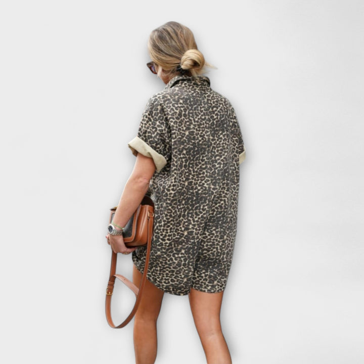Nonette - Leopardmønstret Skjorte-Jumpsuit