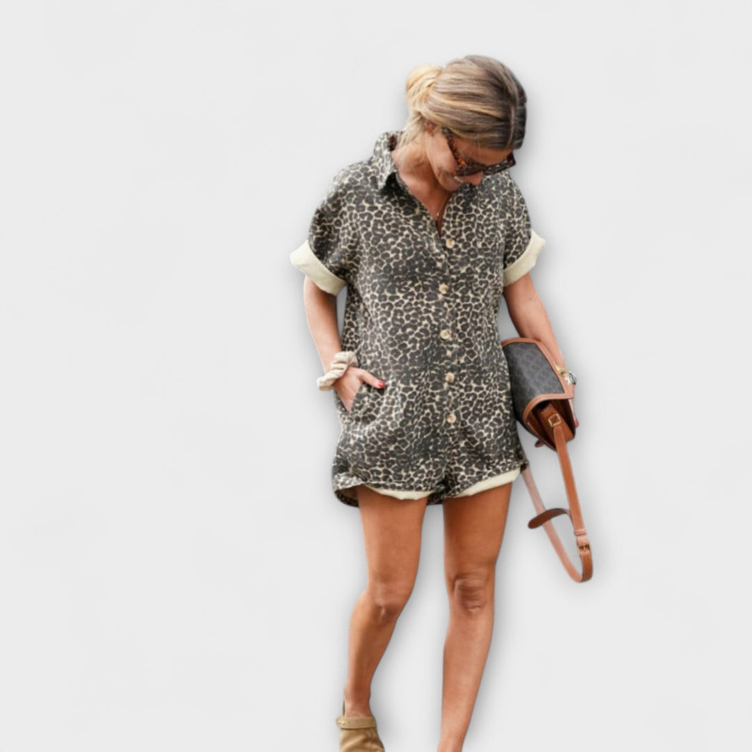 Nonette - Leopardmønstret Skjorte-Jumpsuit
