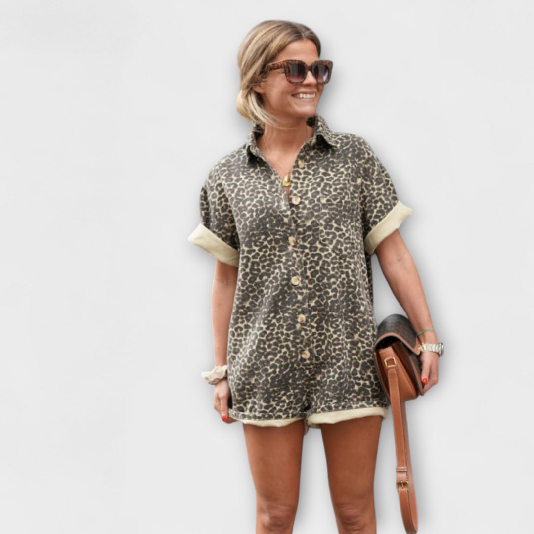 Nonette - Leopardmønstret Skjorte-Jumpsuit